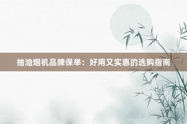 抽油烟机品牌保举：好用又实惠的选购指南